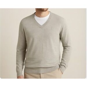 Express Mens Sz Small Extra Fine Merino Wool V-Neck Pullover Sweater Gray FLAWED